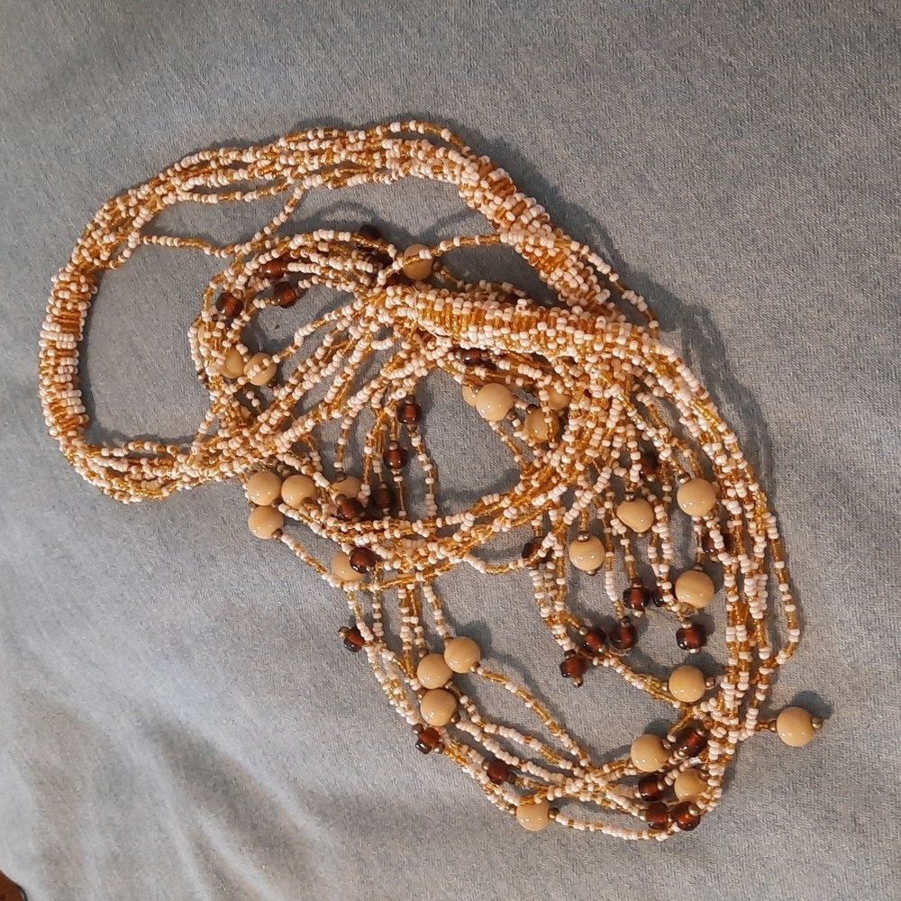 2000's y2k beaded belt tans and white